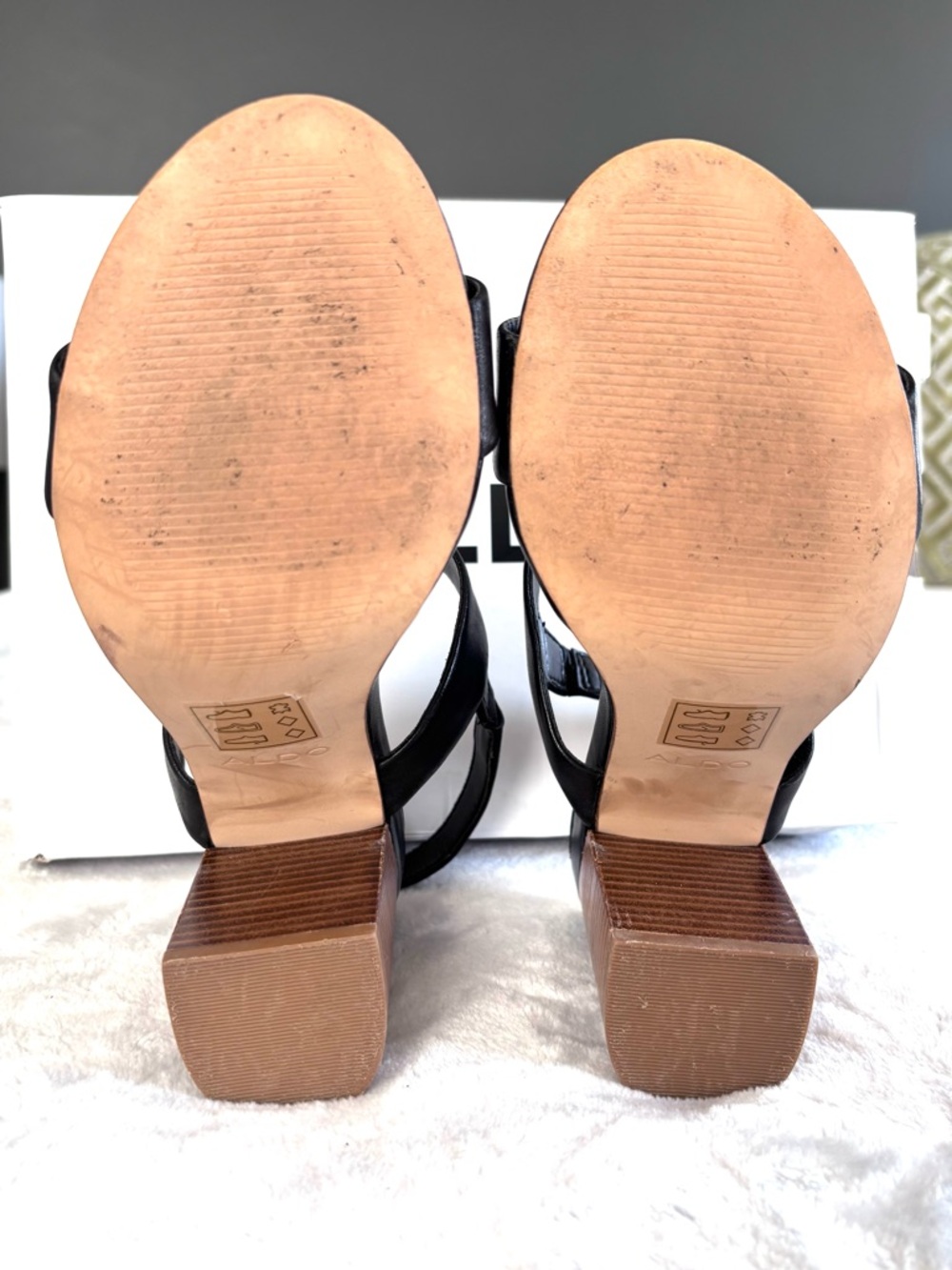 ALDO Black Leather Strappy Block Heel Sandals, Size 6 - Picture 7 of 11